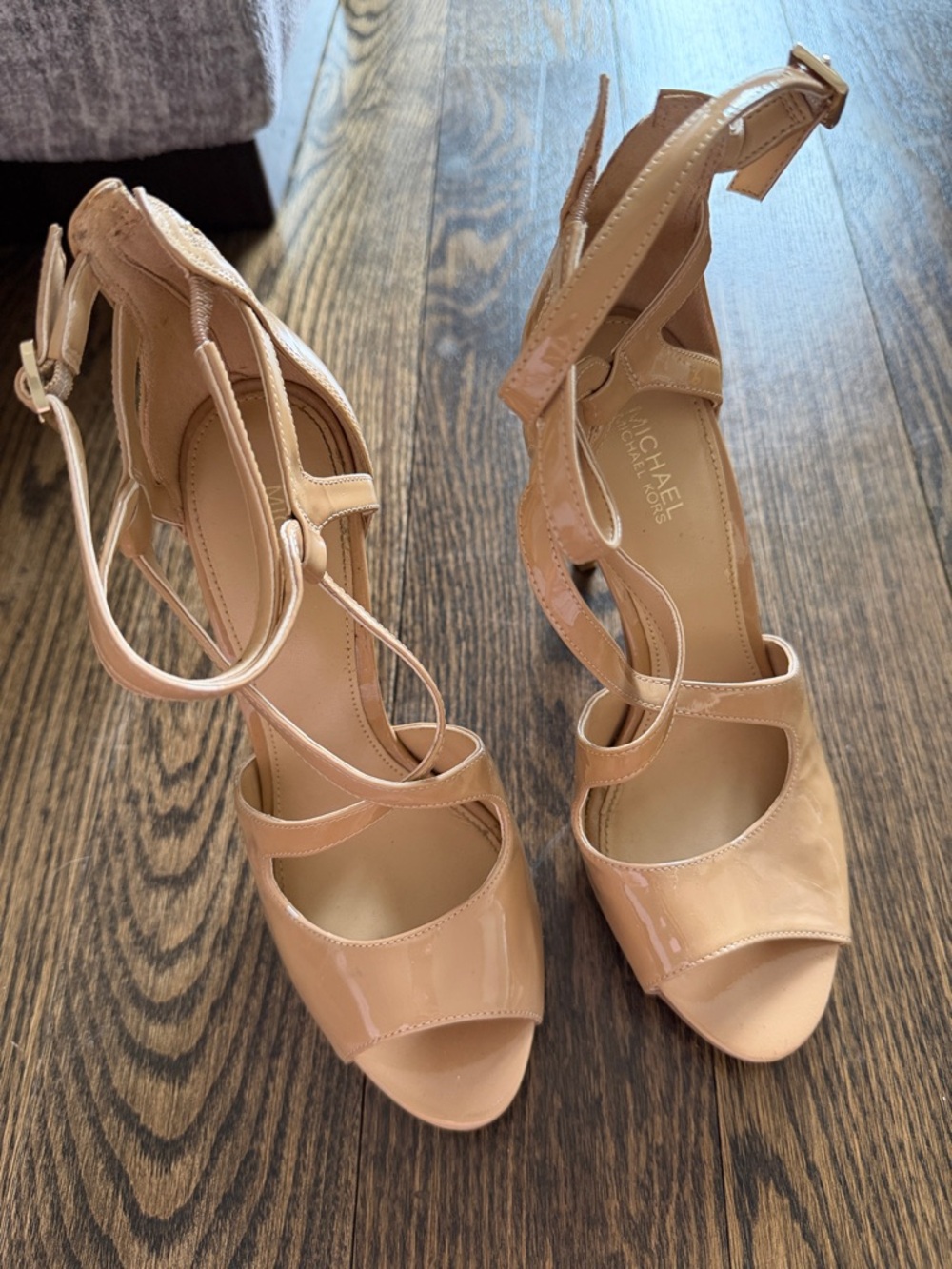 Michael Kors Blush Patent Leather Strappy Heels - Picture 1 of 2